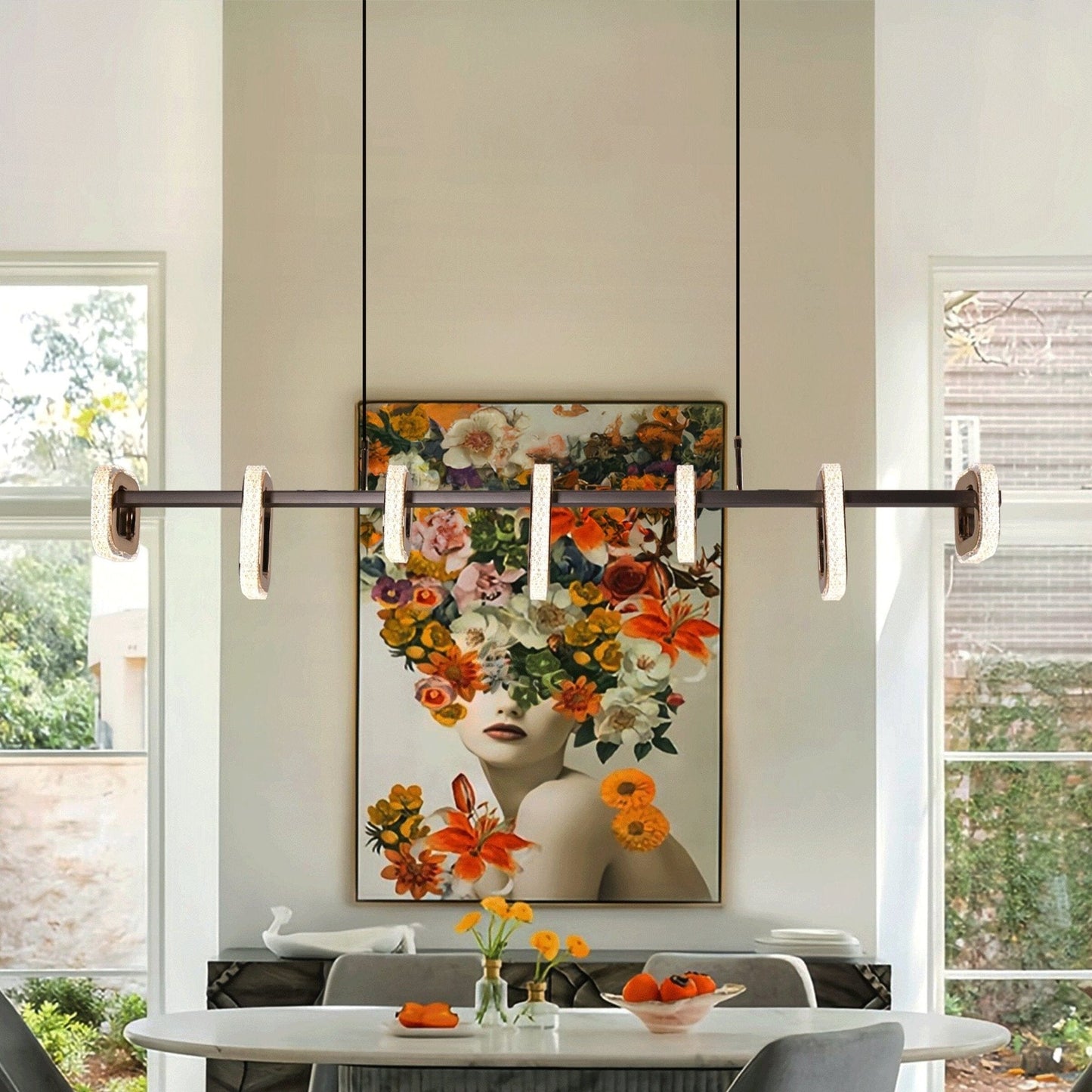 Lightsin Gold Linear LED Pendant Light with Acrylic Shades Metal Ceiling Lighting - House Comfort