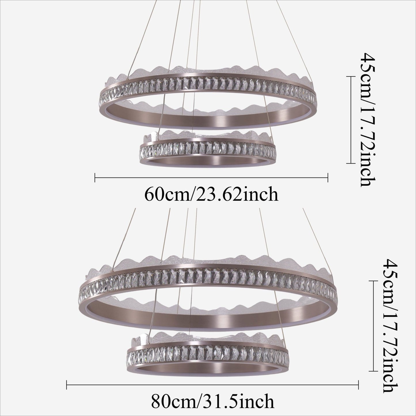 Lightsin Golden Crystal Dual - Ring LED Pendant Light in Modern Aluminum Design - House Comfort