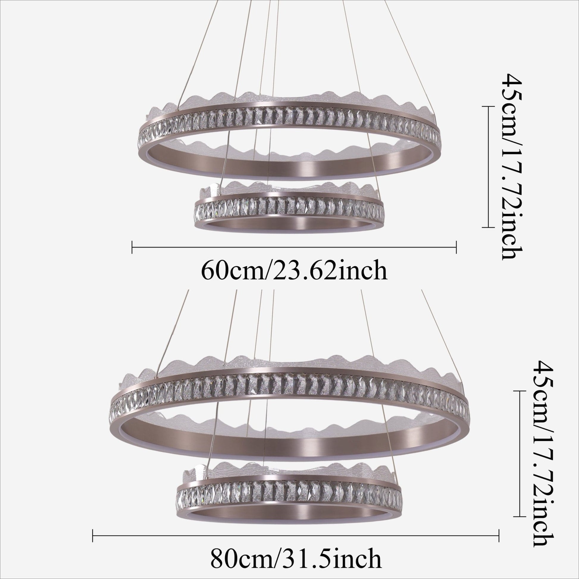 Lightsin Golden Crystal Dual - Ring LED Pendant Light in Modern Aluminum Design - House Comfort