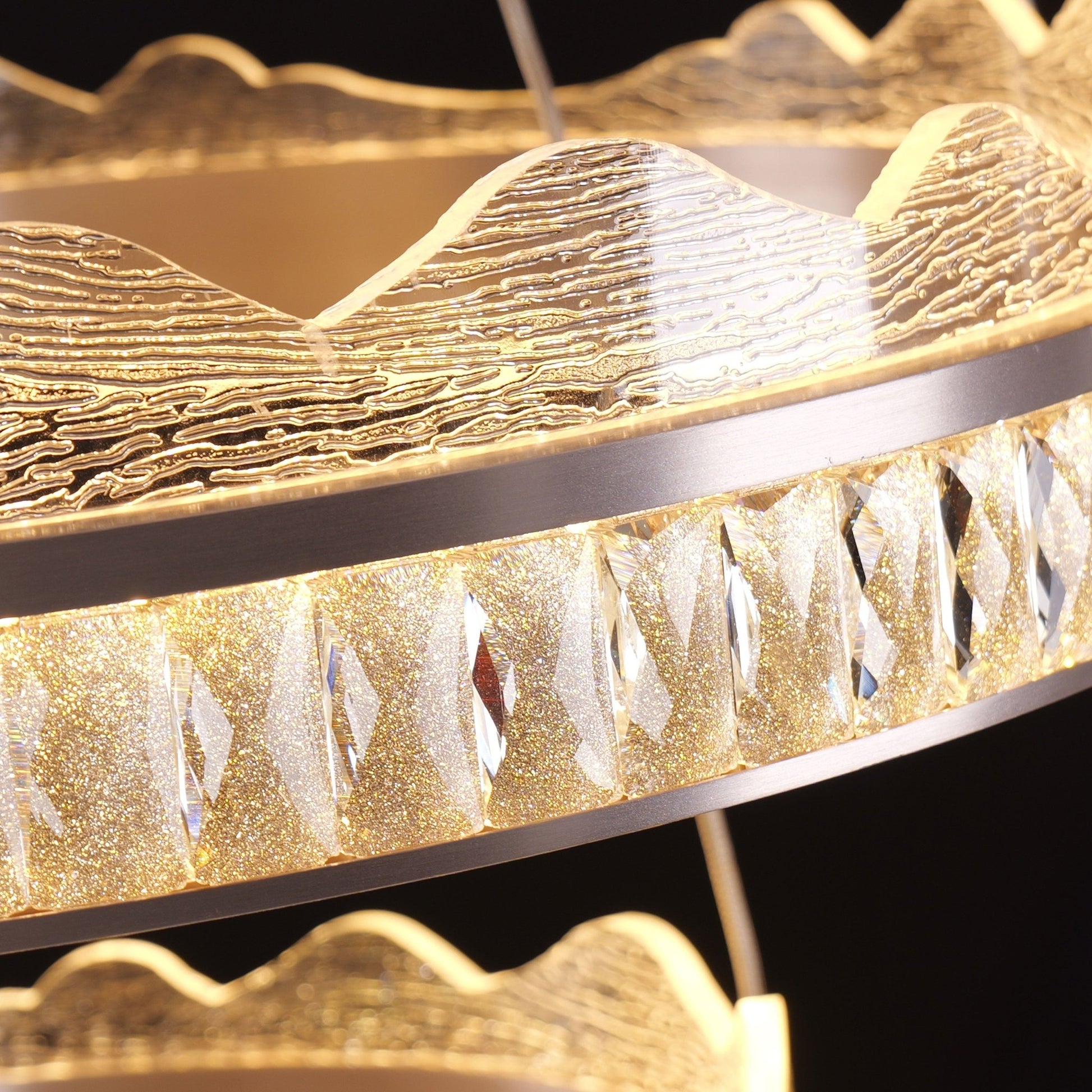 Lightsin Golden Crystal Dual - Ring LED Pendant Light in Modern Aluminum Design - House Comfort