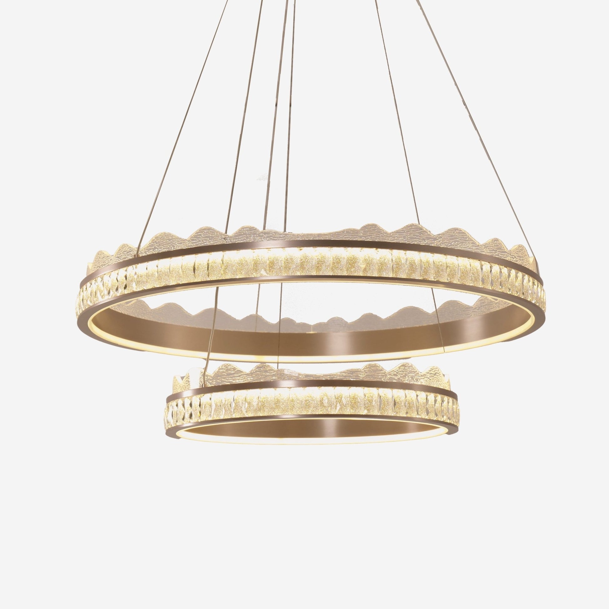 Lightsin Golden Crystal Dual - Ring LED Pendant Light in Modern Aluminum Design - House Comfort