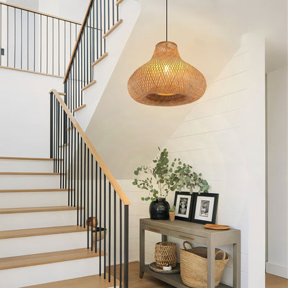 Lightsin Gourd Bamboo Pendant Light – Handwoven Eco - Friendly Ceiling Light for Living Room & Kitchen Decor - House Comfort