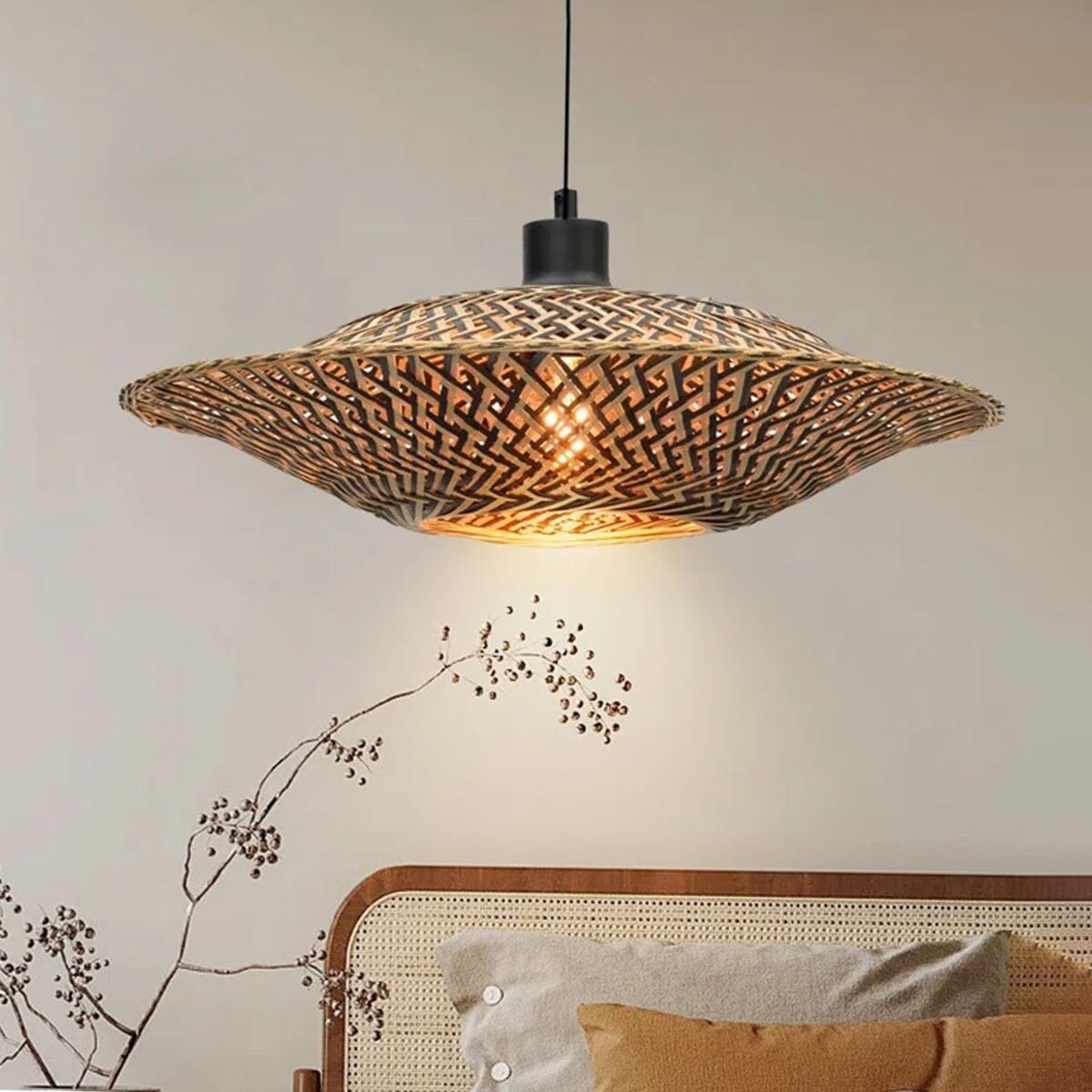 Lightsin Handcrafted Bamboo Pendant Light – Black Accents & Eco - Friendly Design for Cozy Spaces - House Comfort