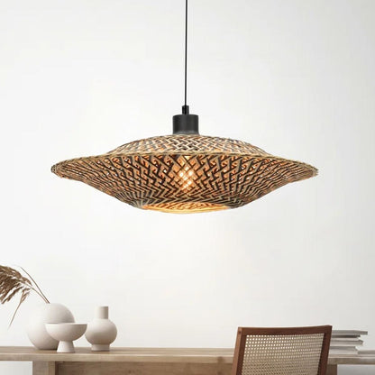 Lightsin Handcrafted Bamboo Pendant Light – Black Accents & Eco - Friendly Design for Cozy Spaces - House Comfort