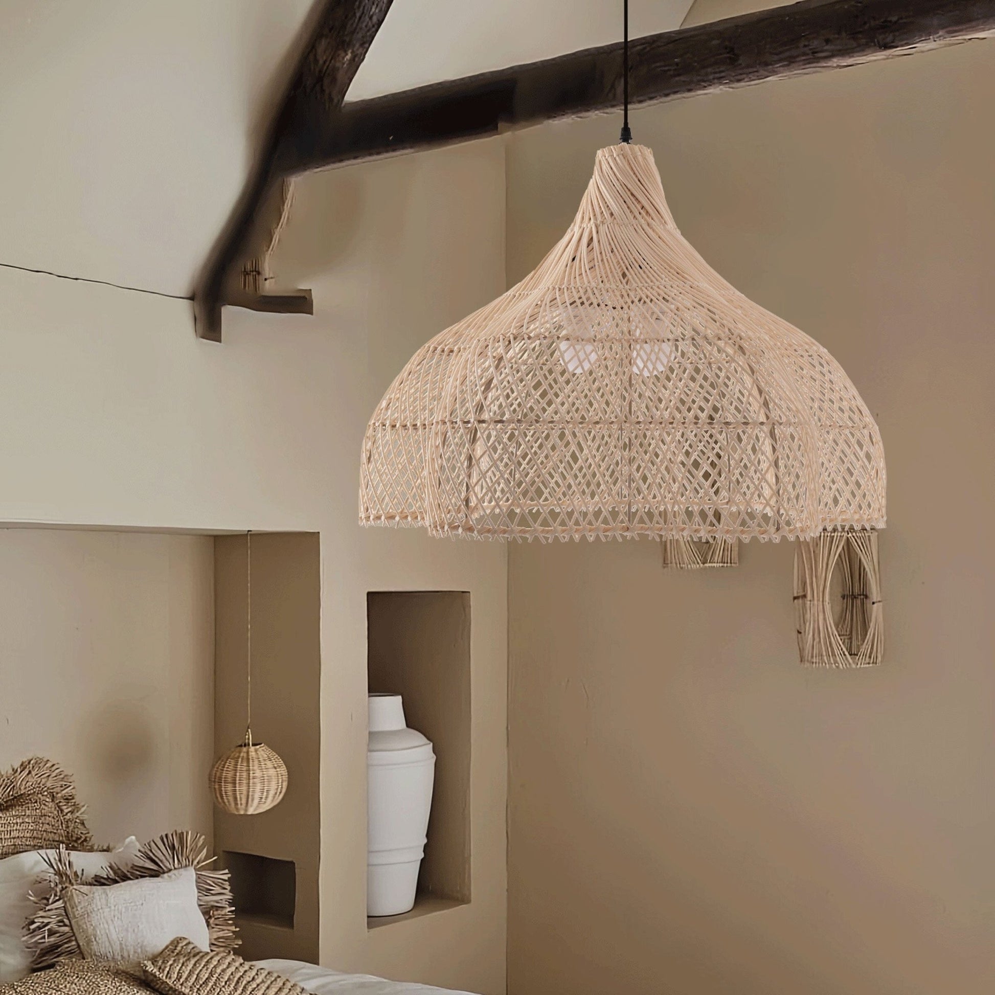 Lightsin Handcrafted Bamboo Rattan Pendant Light with Tranquil Umbrella Design - House Comfort