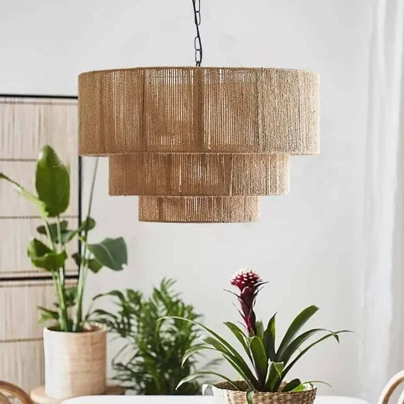 Lightsin Handcrafted Large 3 - Tier Hemp Rope Pendant Light - House Comfort