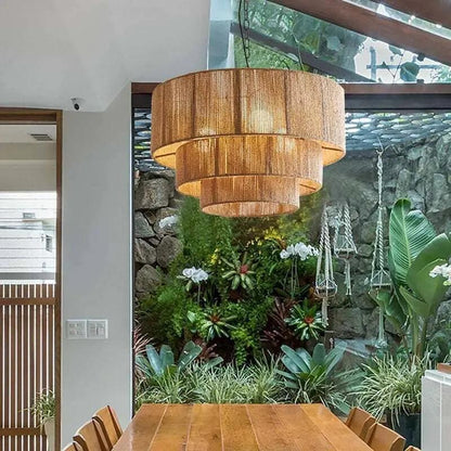 Lightsin Handcrafted Large 3 - Tier Hemp Rope Pendant Light - House Comfort