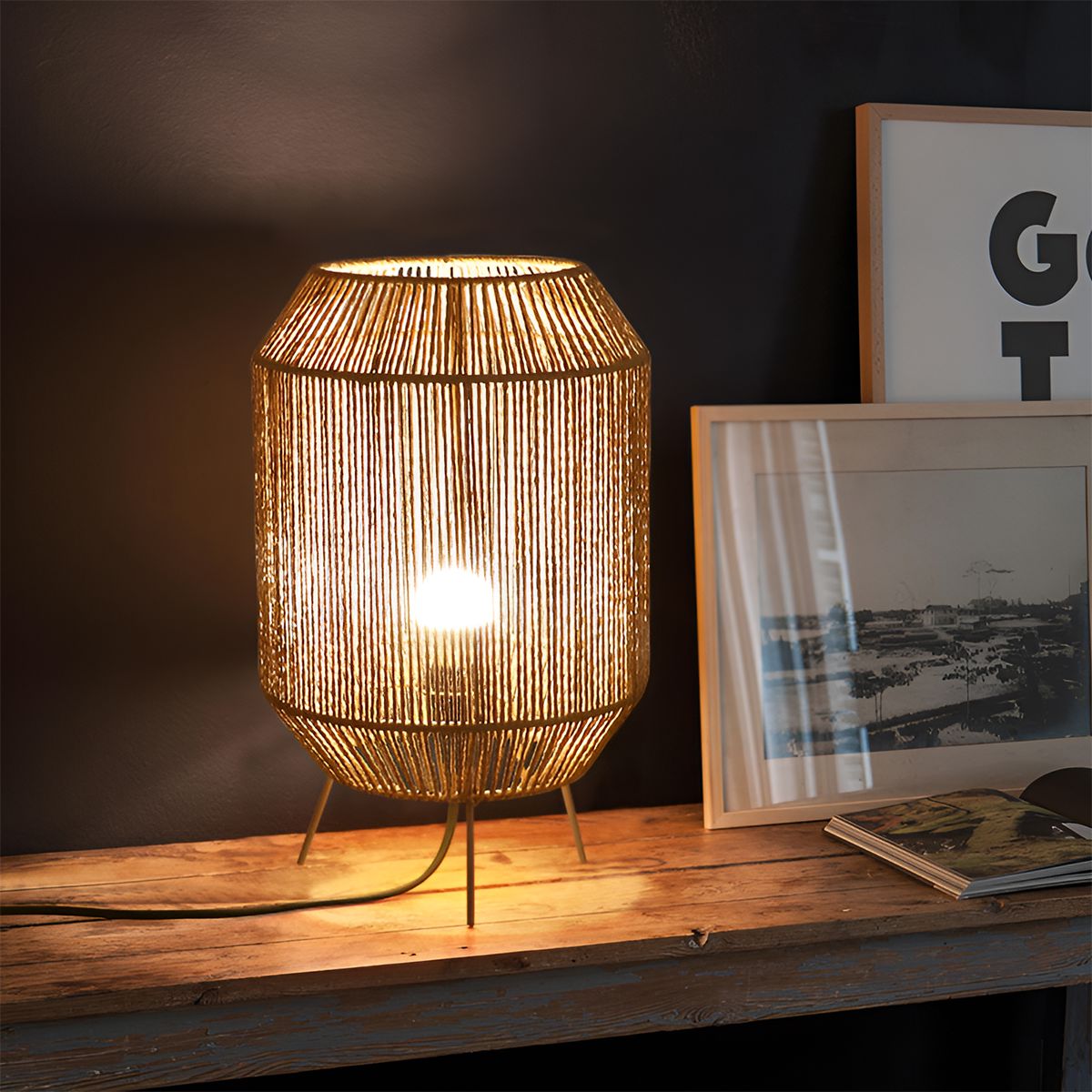 Lightsin Handcrafted Paper Rope Table Lamp Perfect for Living Rooms - House Comfort