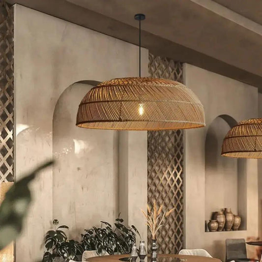 Lightsin Handcrafted Rattan LED Lid - Shaped Pendant Light - House Comfort