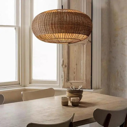 Lightsin Handcrafted Rattan Pendant Light in Flat Round Basket Shape - House Comfort