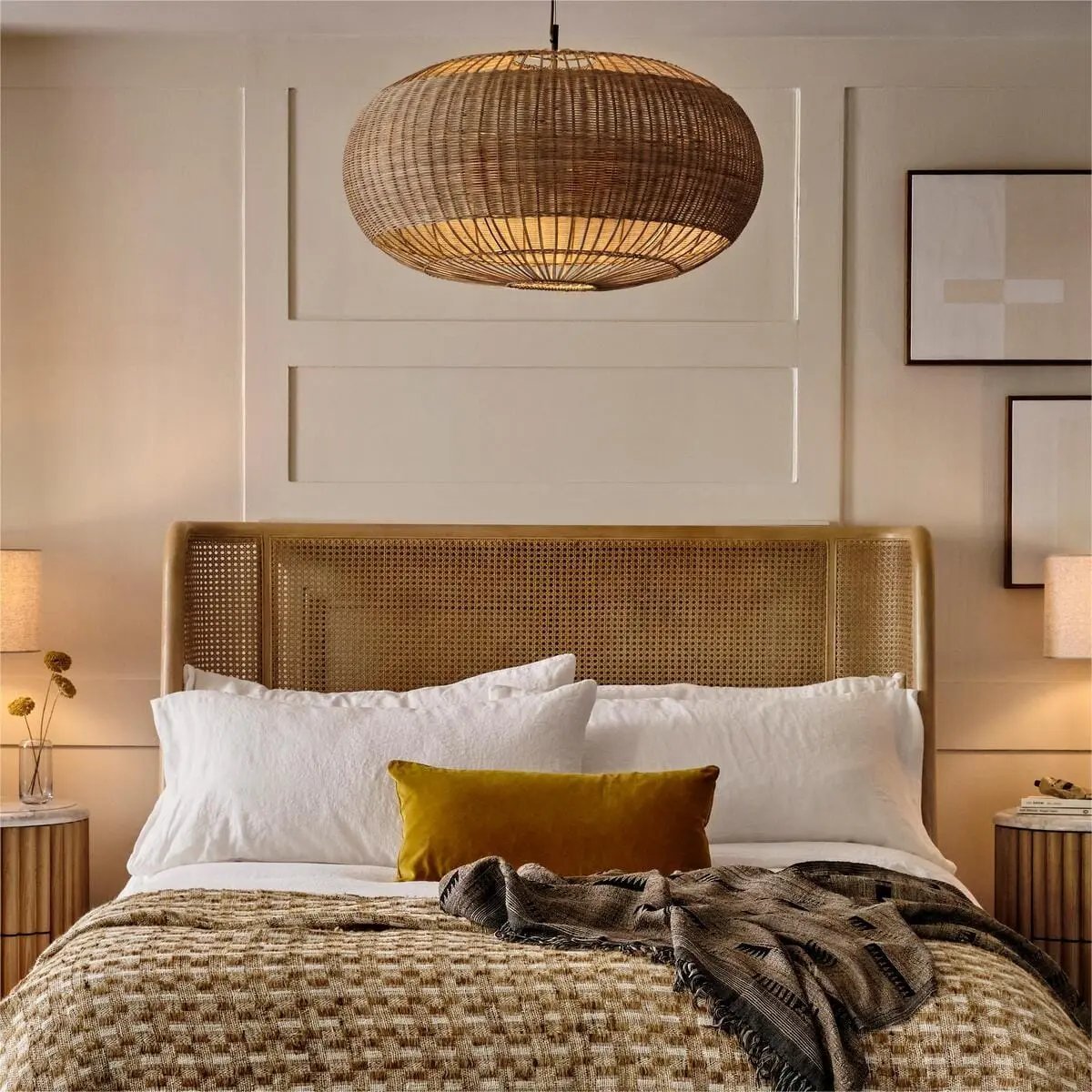 Lightsin Handcrafted Rattan Pendant Light in Flat Round Basket Shape - House Comfort