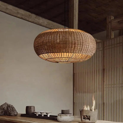Lightsin Handcrafted Rattan Pendant Light in Flat Round Basket Shape - House Comfort