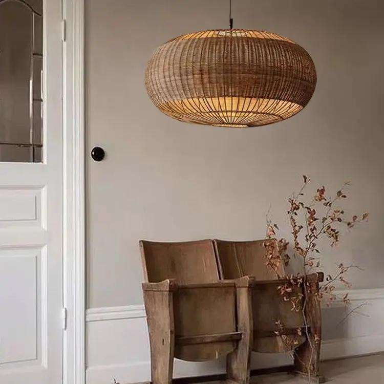 Lightsin Handcrafted Rattan Pendant Light in Flat Round Basket Shape - House Comfort