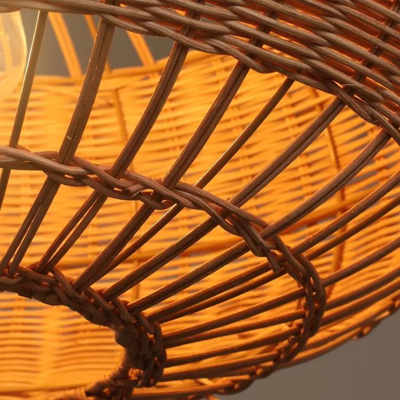 Lightsin Handcrafted Rattan Pendant Light in Flat Round Basket Shape - House Comfort