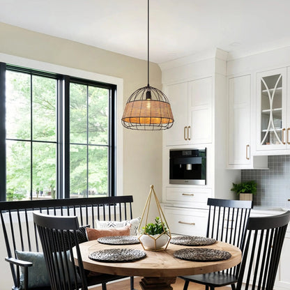 Lightsin Handcrafted Rattan Pendant Light with Iron Frame for Home Decor - House Comfort