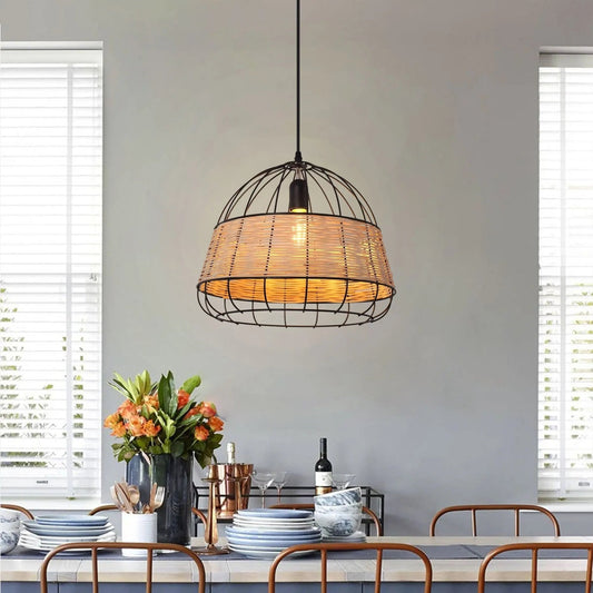 Lightsin Handcrafted Rattan Pendant Light with Iron Frame for Home Decor - House Comfort