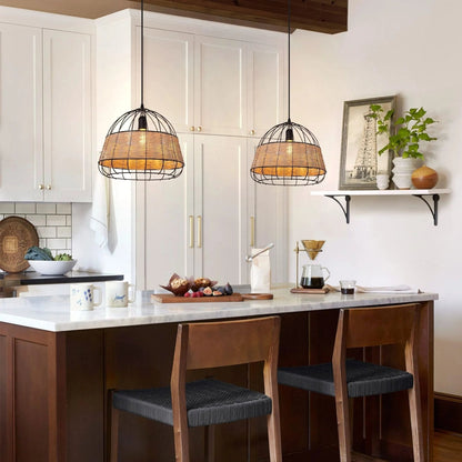 Lightsin Handcrafted Rattan Pendant Light with Iron Frame for Home Decor - House Comfort