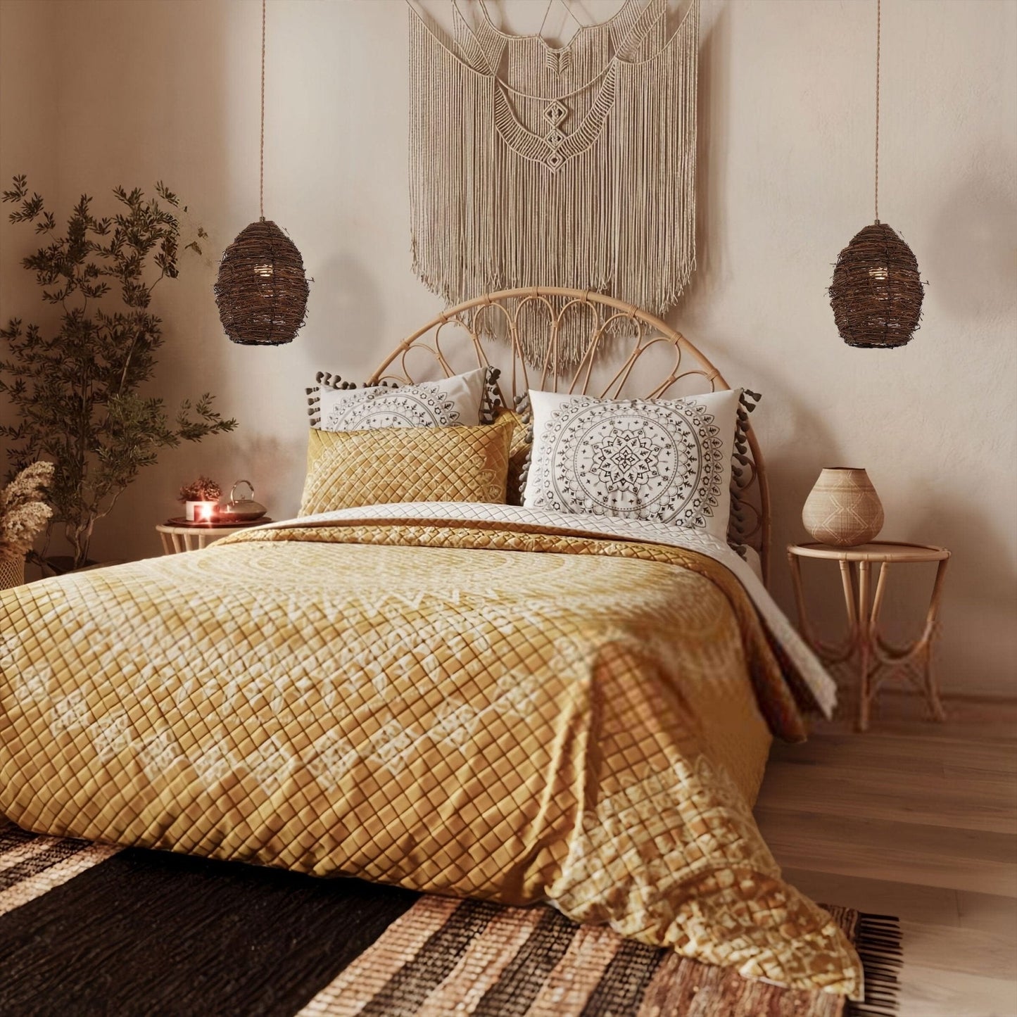 Lightsin Handcrafted Rustic Woven Rattan and Iron Pendant Light - House Comfort