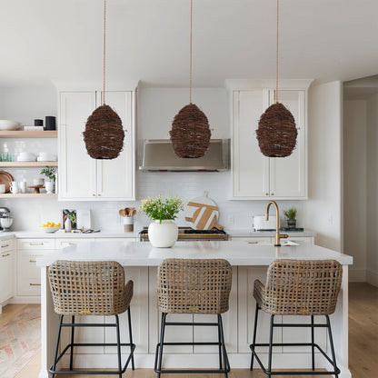 Lightsin Handcrafted Rustic Woven Rattan and Iron Pendant Light - House Comfort