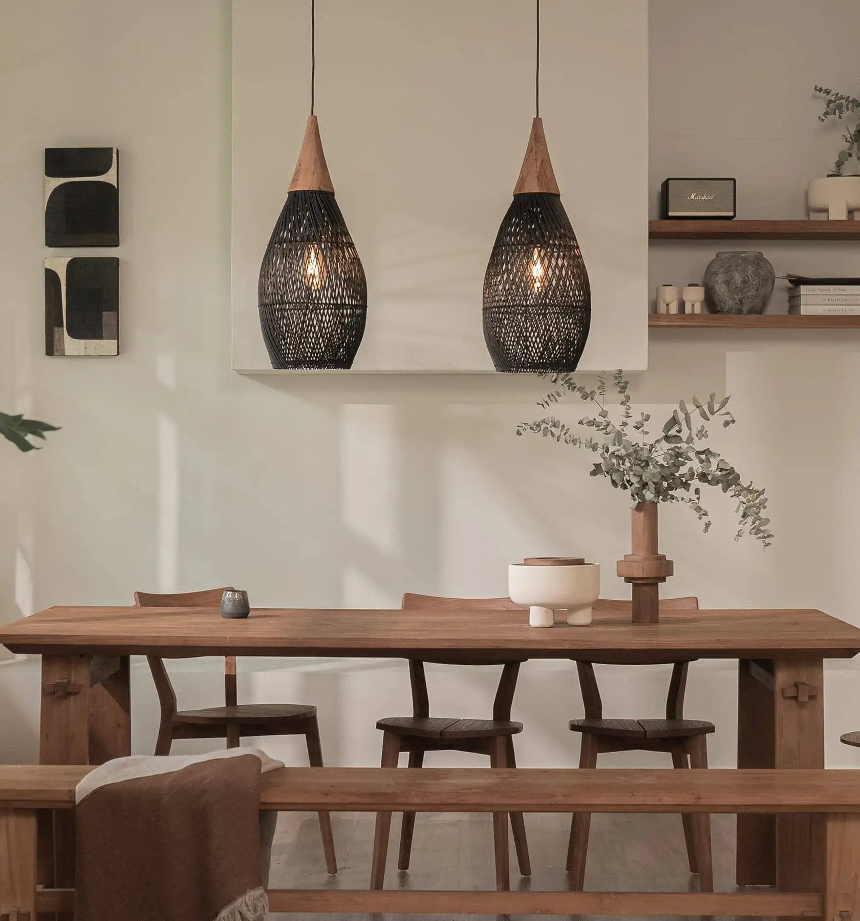 Lightsin Handcrafted Water - Drop Shaped Rattan and Wood Pendant Light - House Comfort