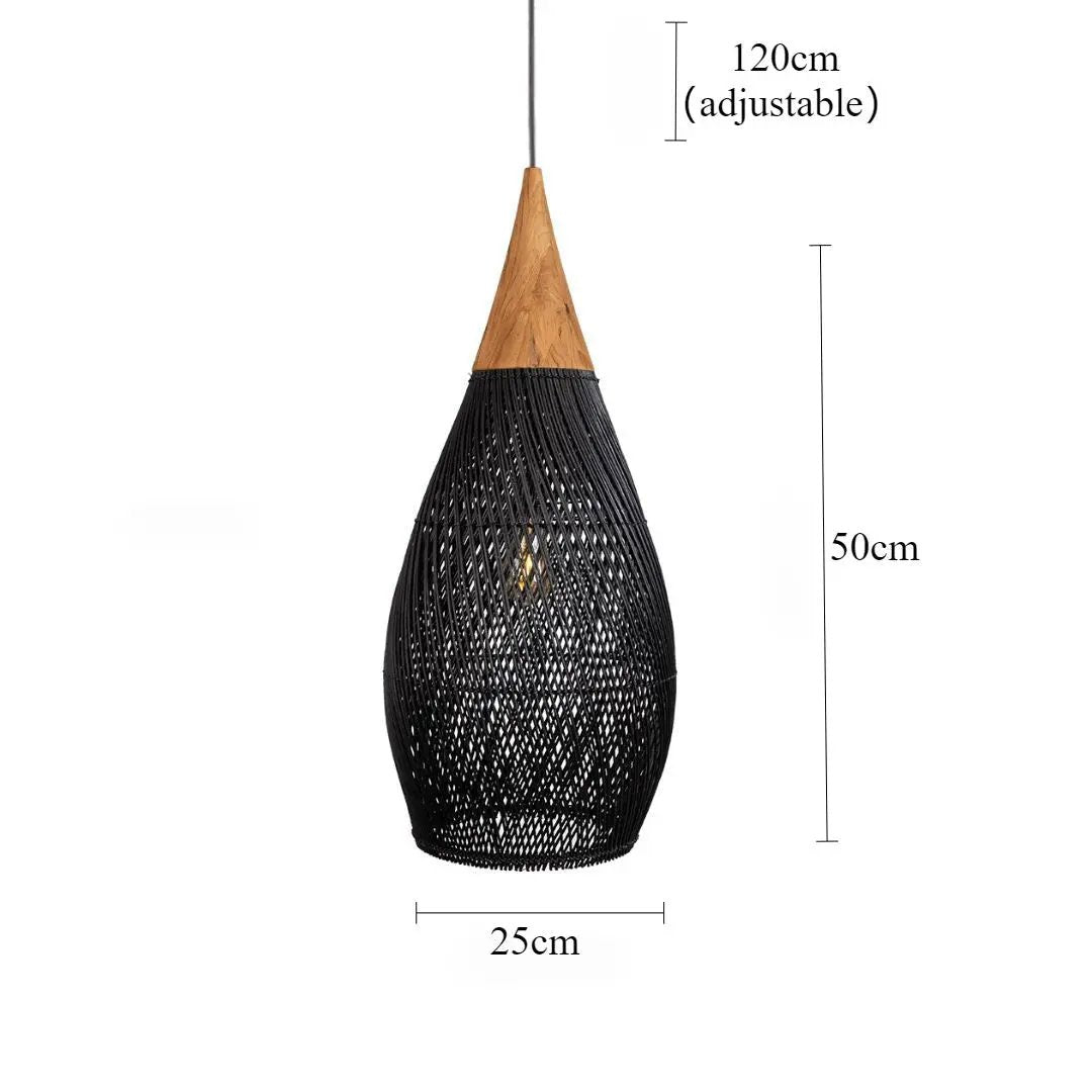 Lightsin Handcrafted Water - Drop Shaped Rattan and Wood Pendant Light - House Comfort