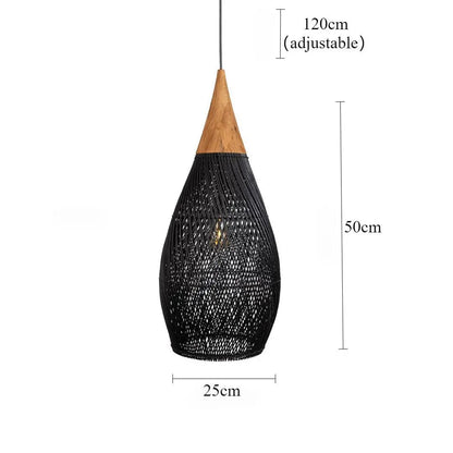 Lightsin Handcrafted Water - Drop Shaped Rattan and Wood Pendant Light - House Comfort