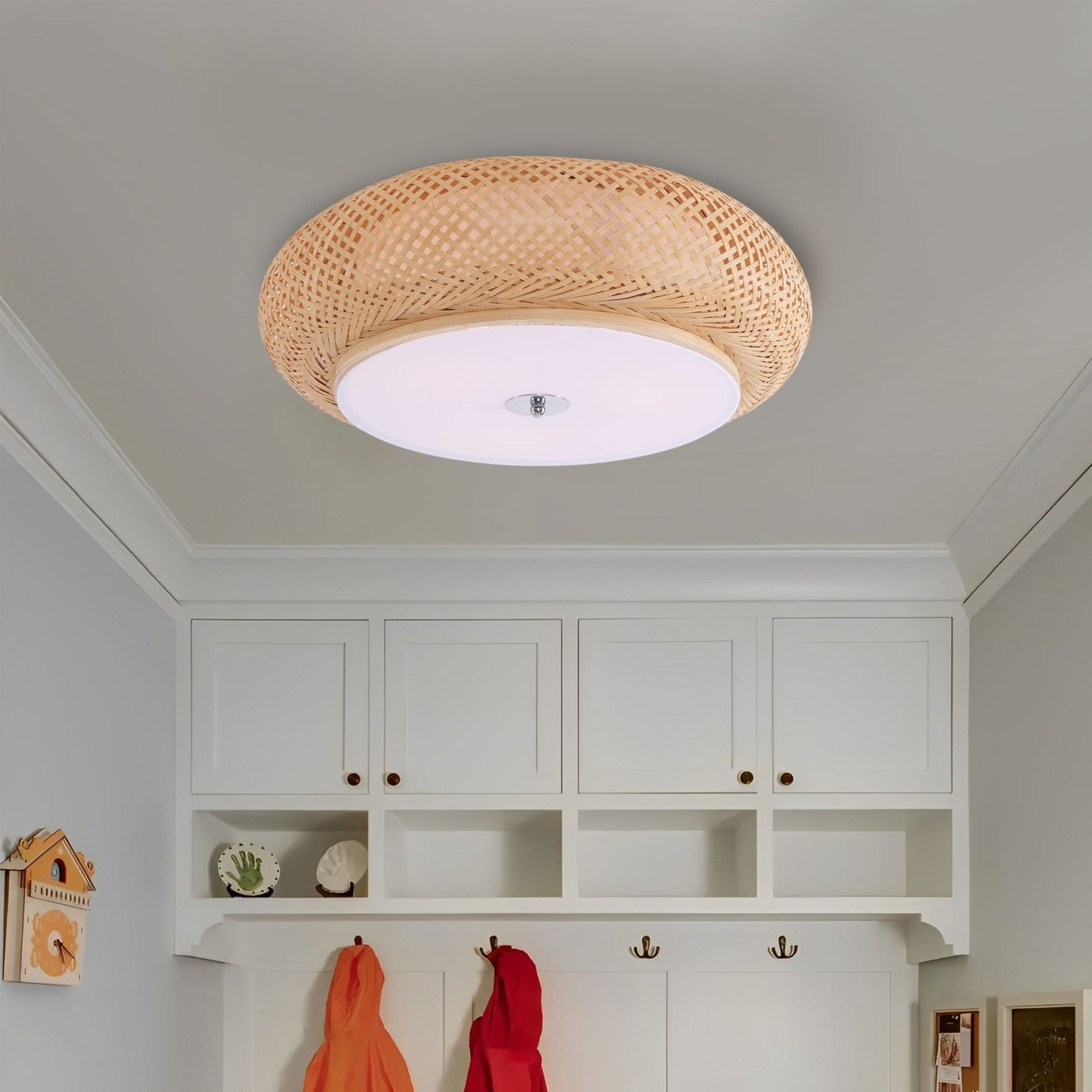 Lightsin Handwoven Bamboo Ceiling Light – Zen - Style LED Fixture for Living Room, Bedroom & Dining Room - House Comfort