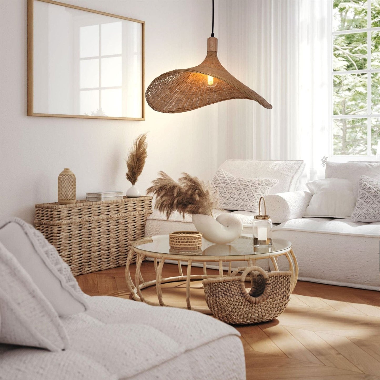 Lightsin Handwoven Bamboo Shade Pendant Light for Cozy Interiors - House Comfort