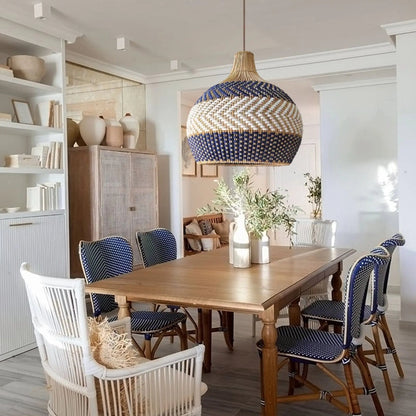 Lightsin Handwoven Blue and White Rattan Pendant Light - House Comfort