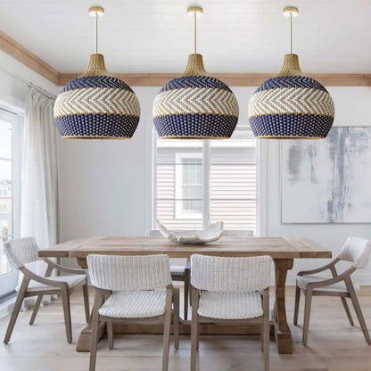 Lightsin Handwoven Blue and White Rattan Pendant Light - House Comfort