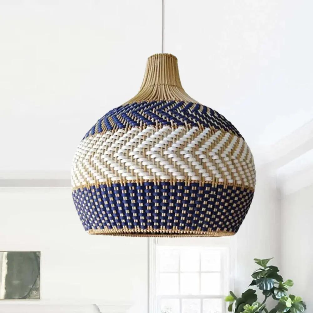 Lightsin Handwoven Blue and White Rattan Pendant Light - House Comfort