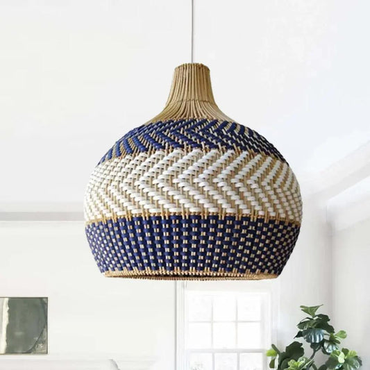 Lightsin Handwoven Blue and White Rattan Pendant Light - House Comfort