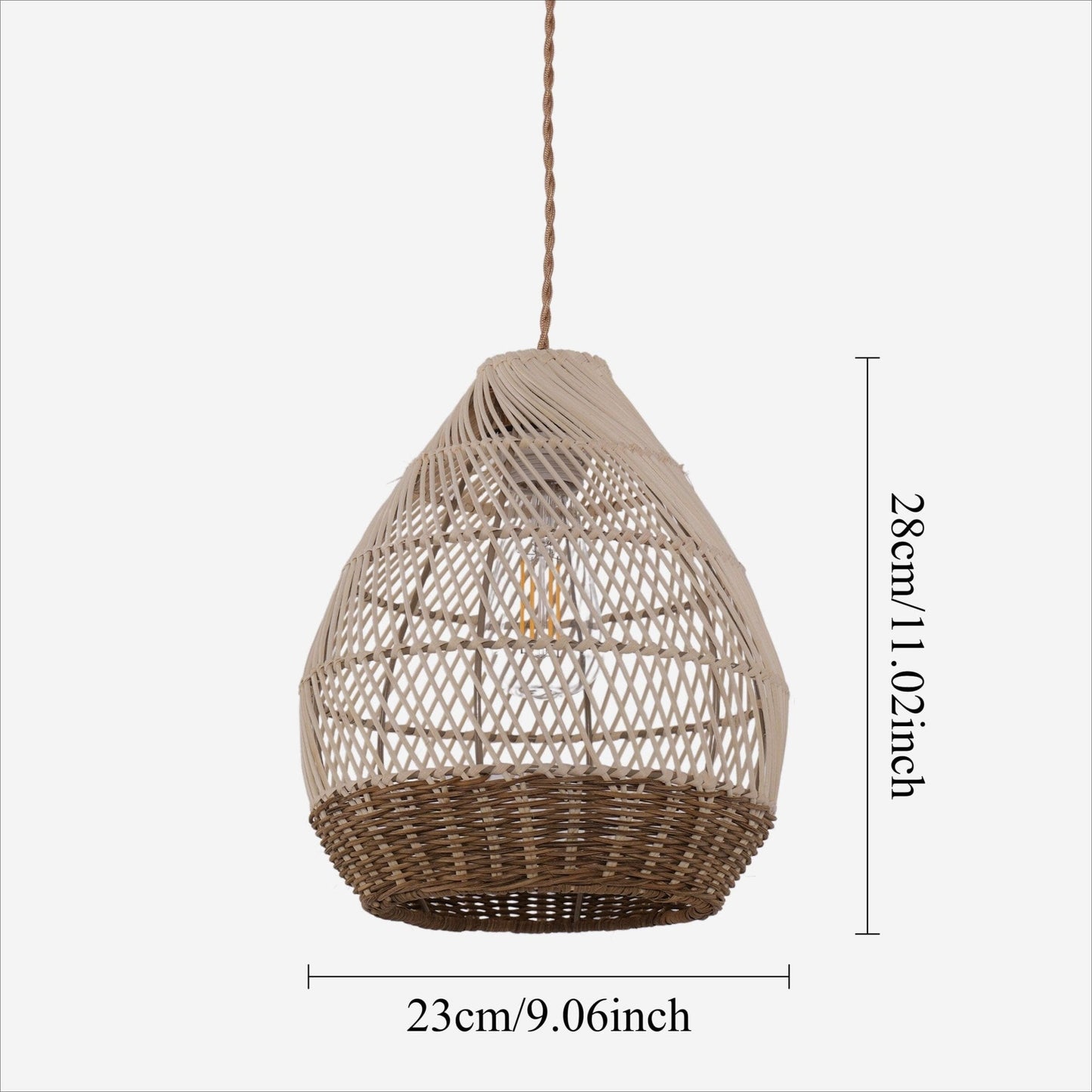 Lightsin Handwoven Boho Teardrop Design Rattan Iron Pendant Light - House Comfort