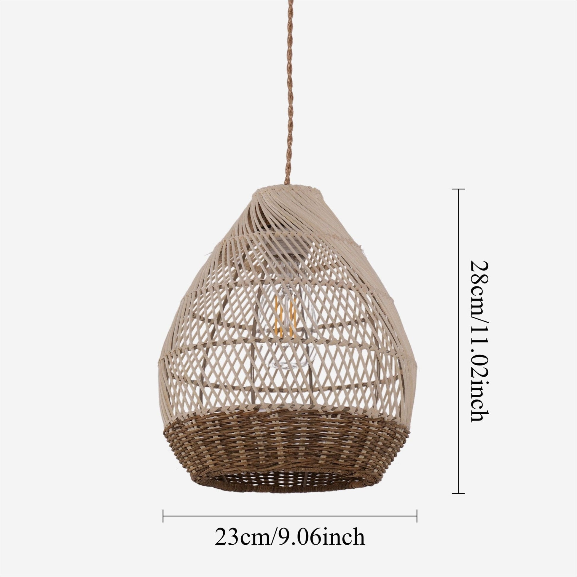 Lightsin Handwoven Boho Teardrop Design Rattan Iron Pendant Light - House Comfort