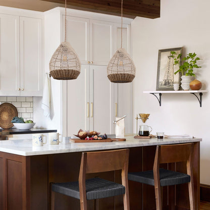 Lightsin Handwoven Boho Teardrop Design Rattan Iron Pendant Light - House Comfort