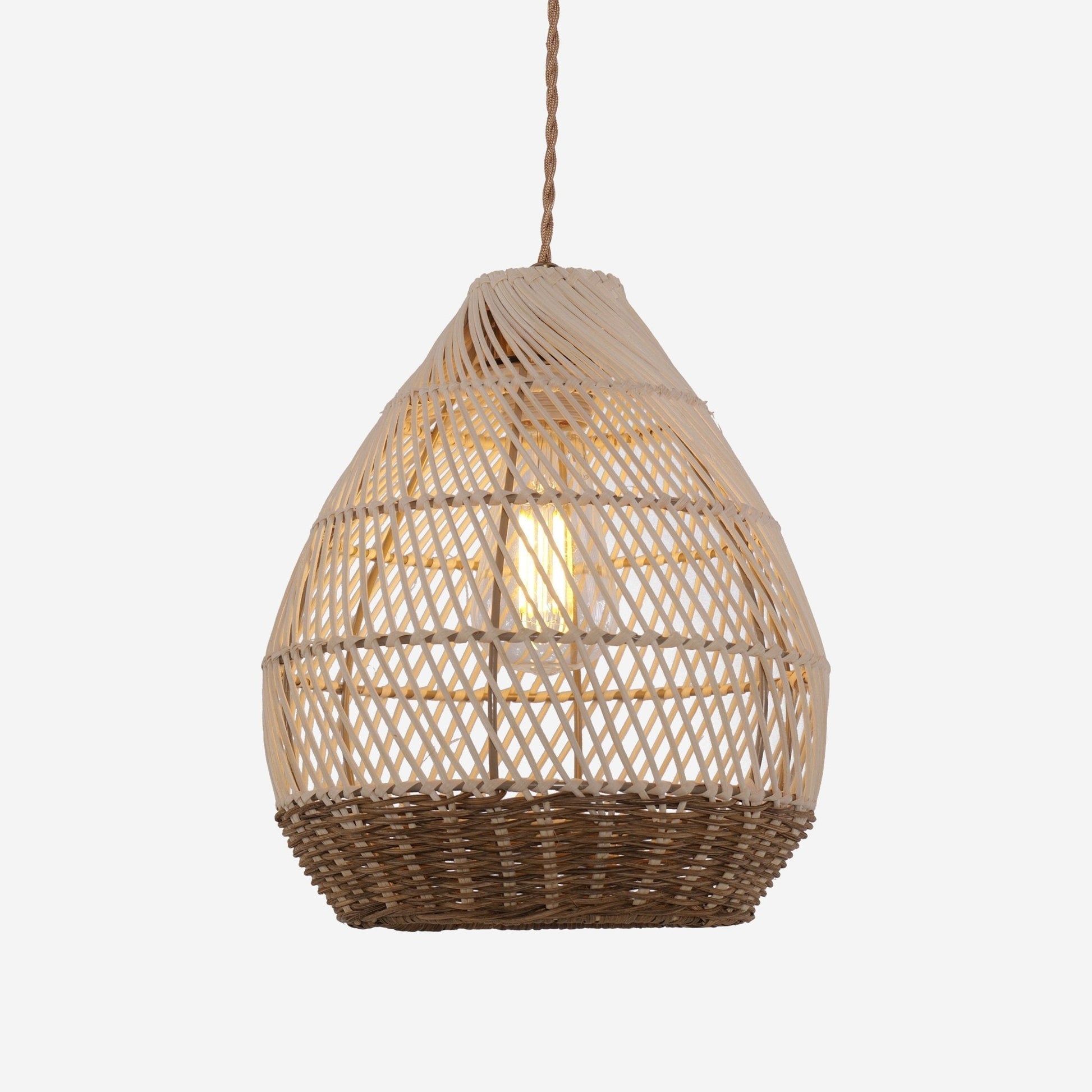 Lightsin Handwoven Boho Teardrop Design Rattan Iron Pendant Light - House Comfort