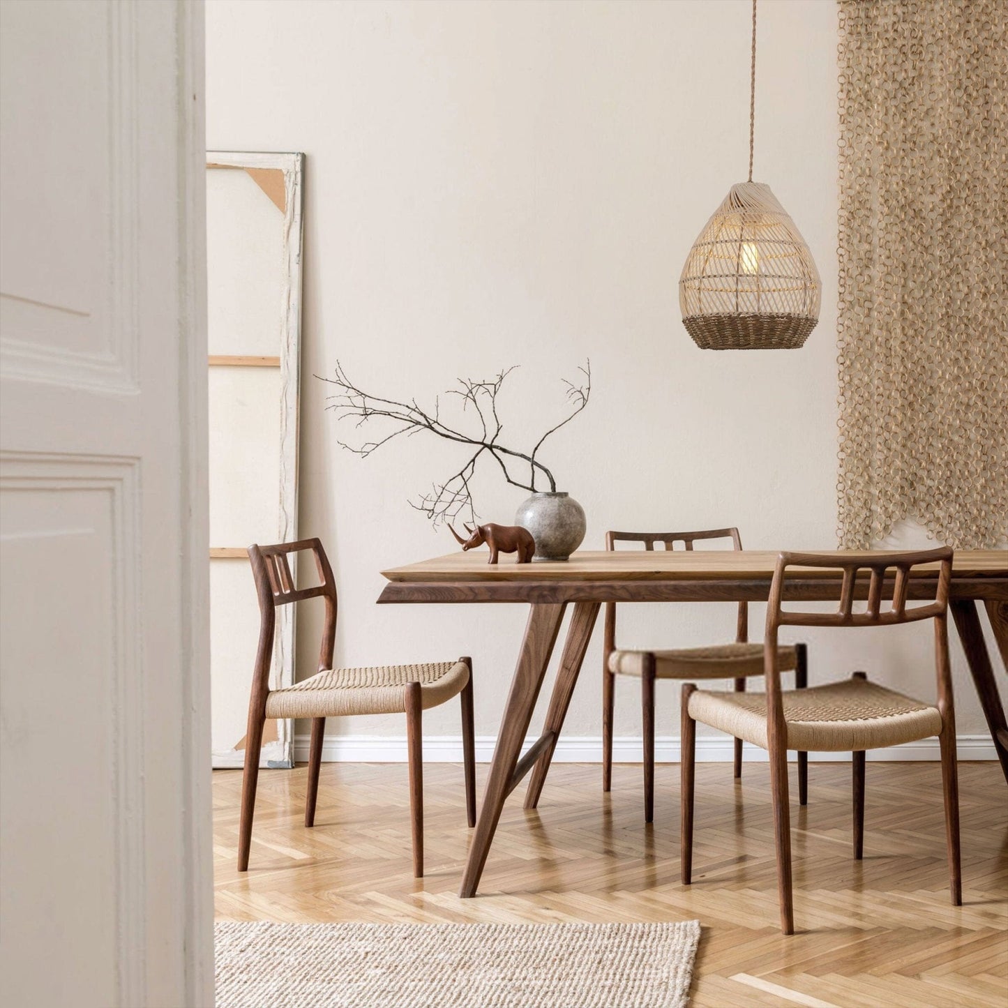 Lightsin Handwoven Boho Teardrop Design Rattan Iron Pendant Light - House Comfort