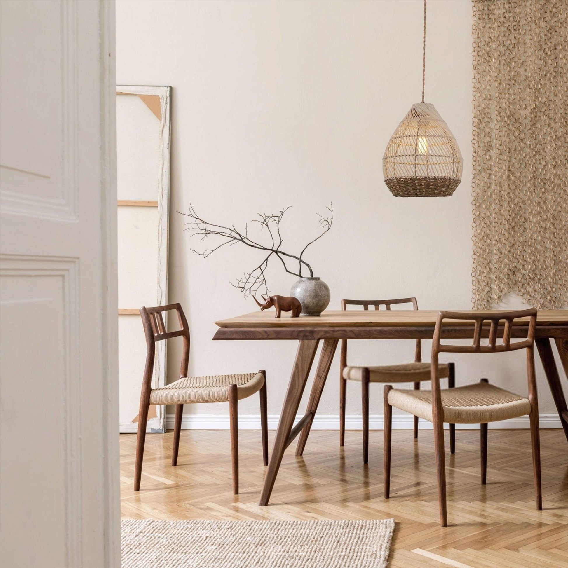 Lightsin Handwoven Boho Teardrop Design Rattan Iron Pendant Light - House Comfort