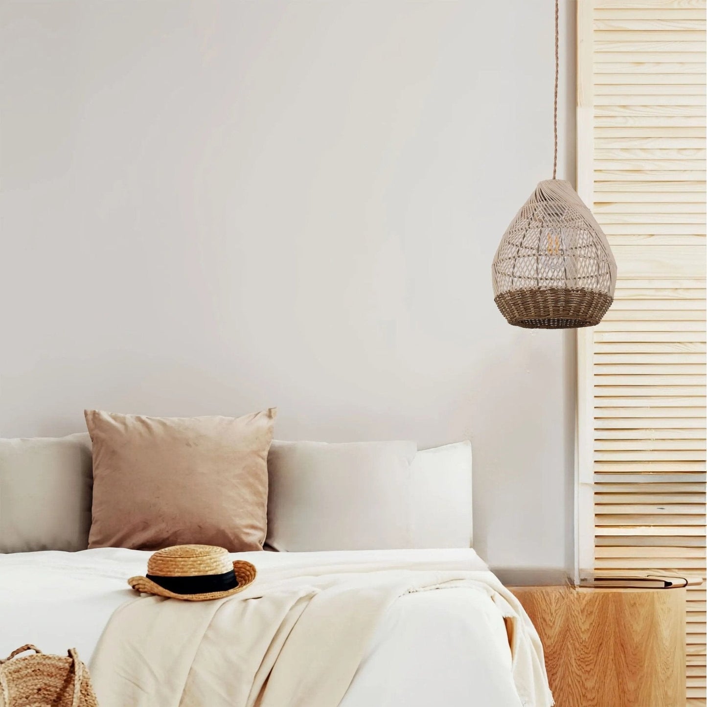 Lightsin Handwoven Boho Teardrop Design Rattan Iron Pendant Light - House Comfort