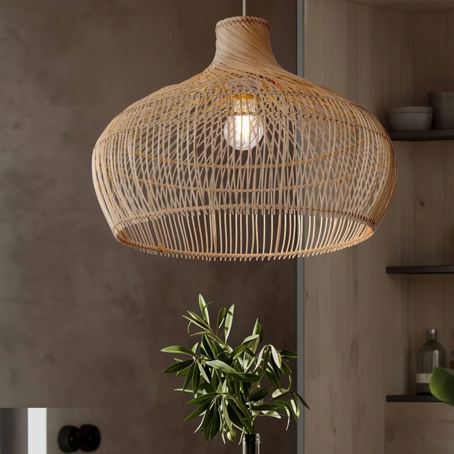 Lightsin Handwoven Gourd Shaped Rattan Pendant Light - House Comfort