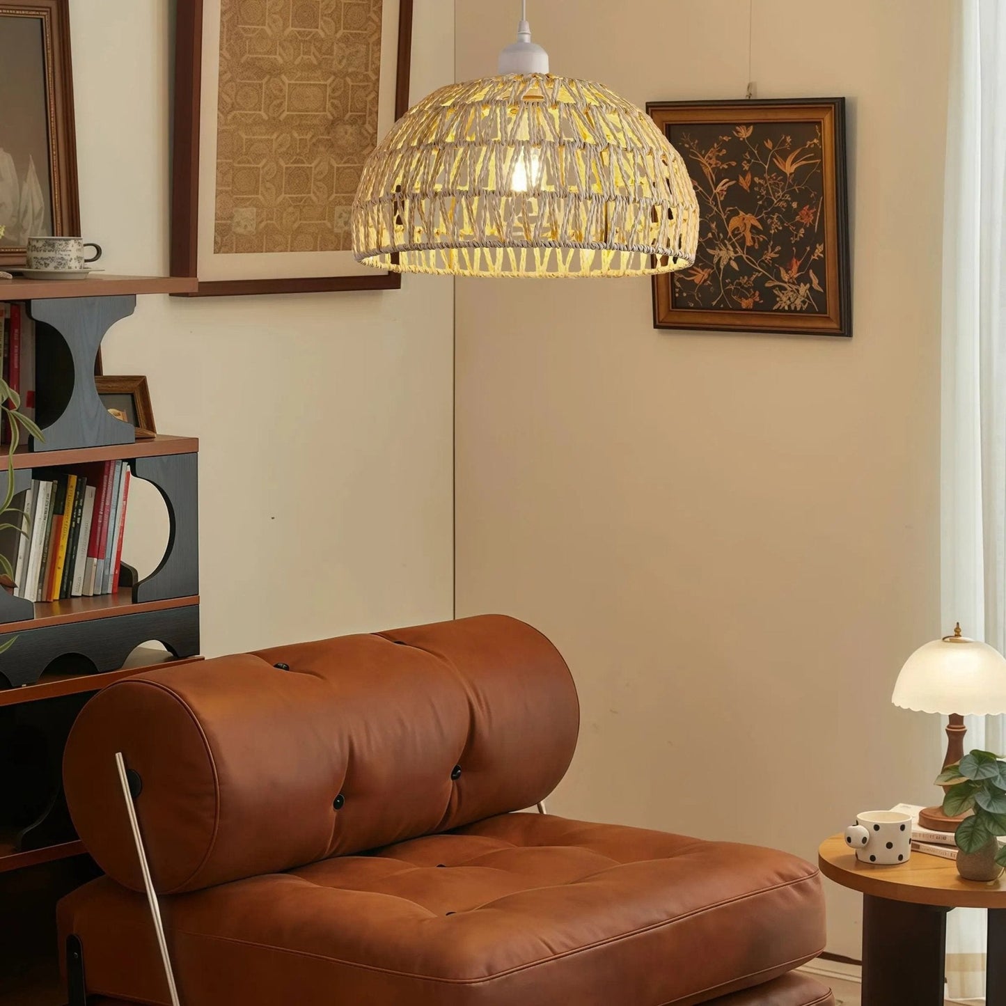 Lightsin Handwoven Hemp Rope Classic Bowl Shaped Pendant Light Retro Style - House Comfort