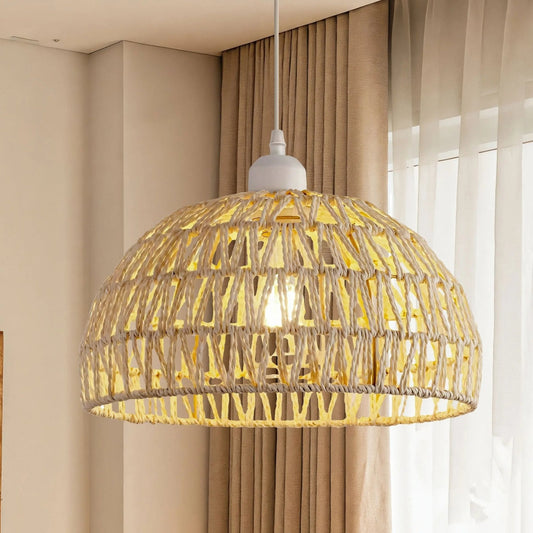 Lightsin Handwoven Hemp Rope Classic Bowl Shaped Pendant Light Retro Style - House Comfort