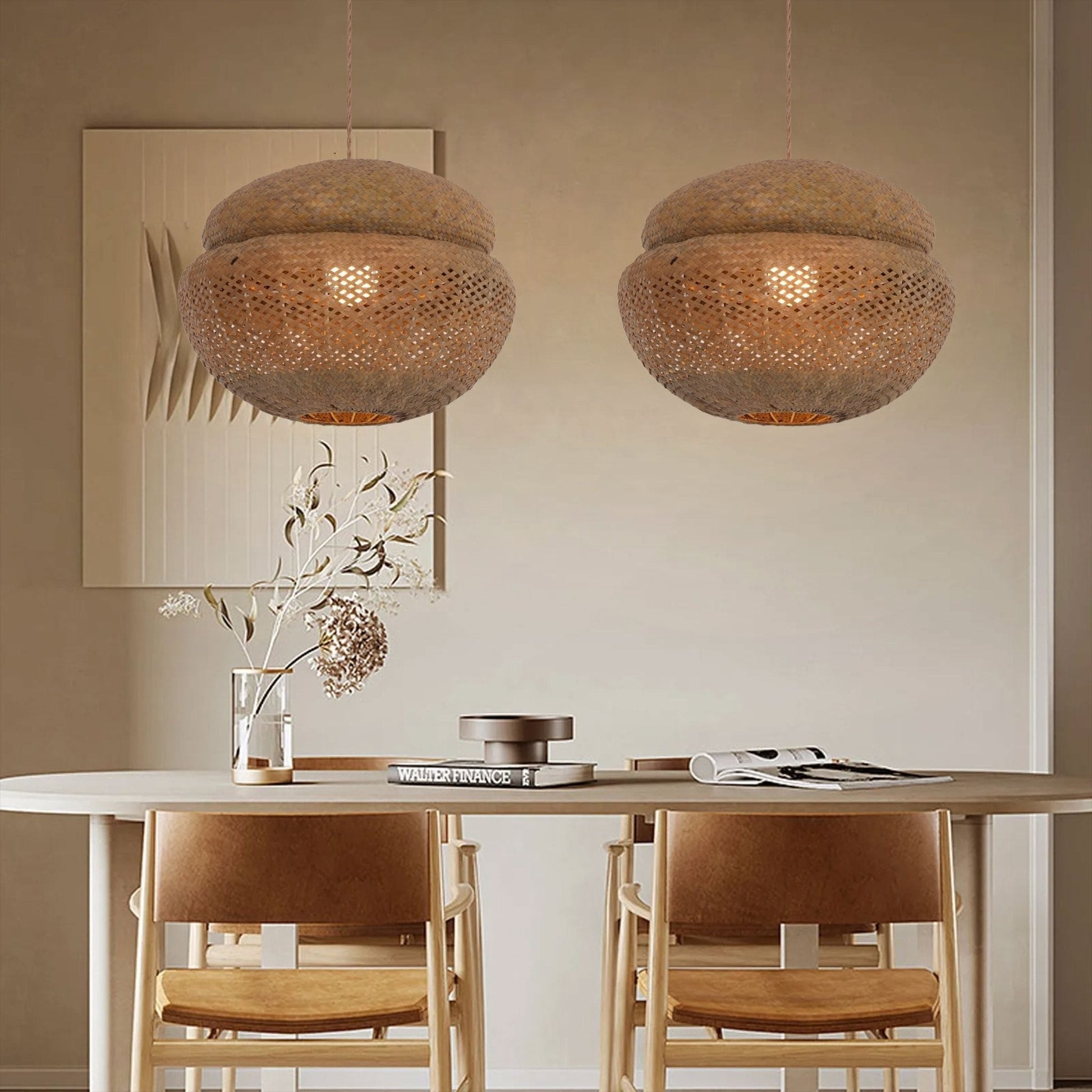 Lightsin Handwoven Natural Bulrush Pendant Ceiling Light with Pot Lid - Inspired Design - House Comfort