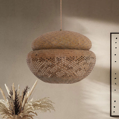 Lightsin Handwoven Natural Bulrush Pendant Ceiling Light with Pot Lid - Inspired Design - House Comfort