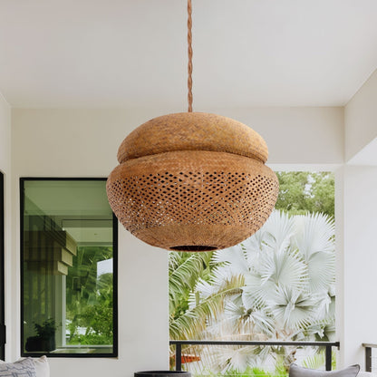 Lightsin Handwoven Natural Bulrush Pendant Ceiling Light with Pot Lid - Inspired Design - House Comfort