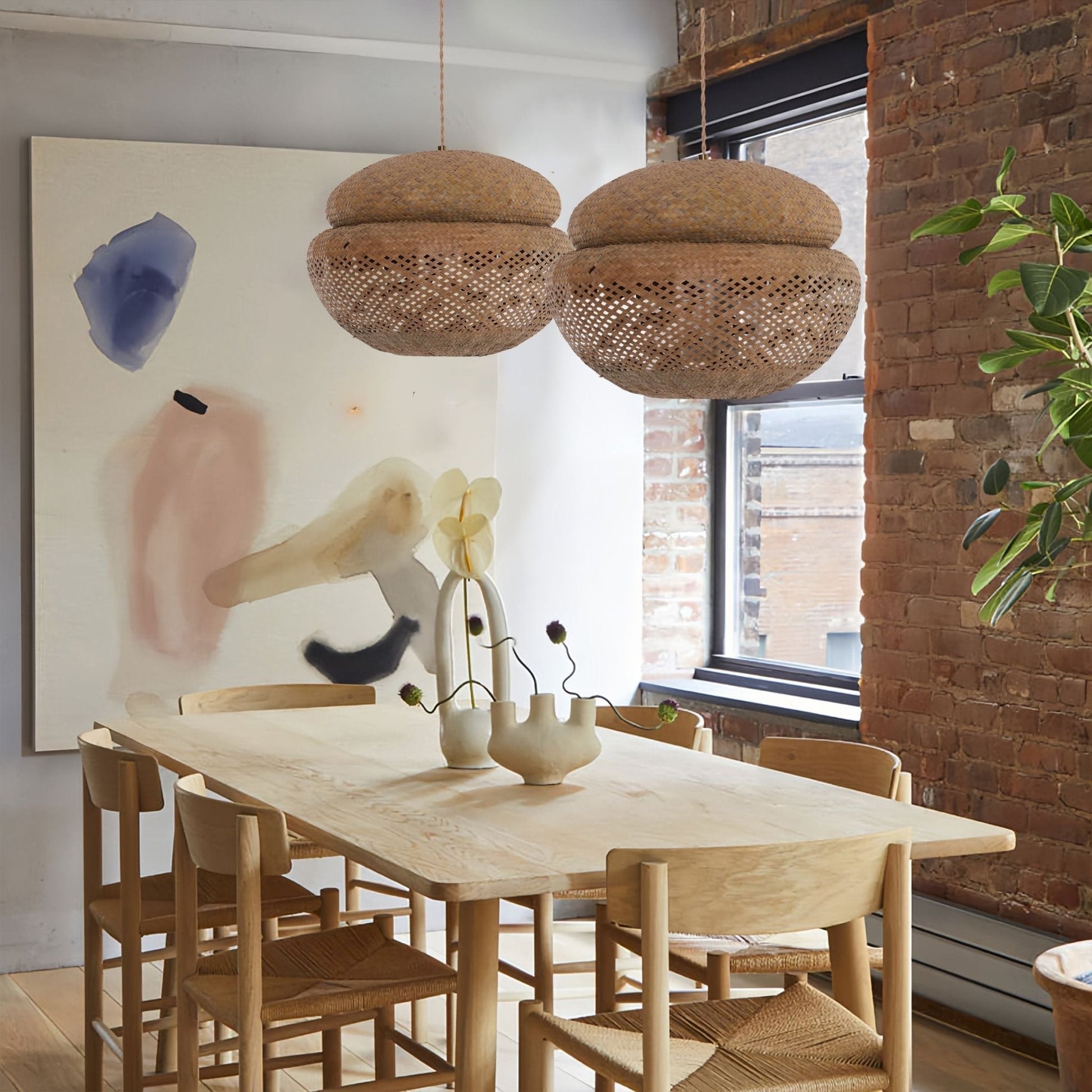 Lightsin Handwoven Natural Bulrush Pendant Ceiling Light with Pot Lid - Inspired Design - House Comfort