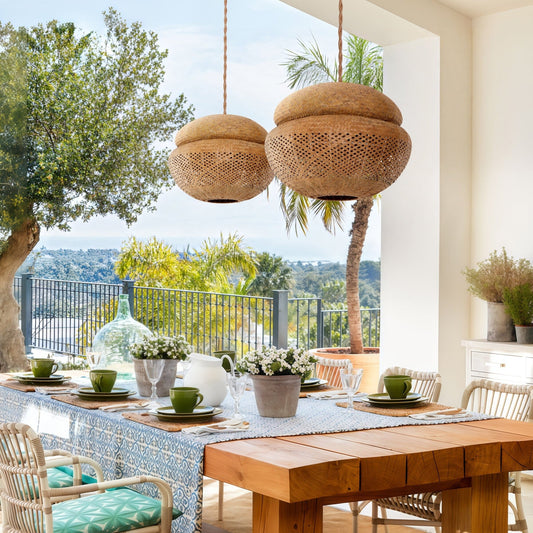 Lightsin Handwoven Natural Bulrush Pendant Ceiling Light with Pot Lid - Inspired Design - House Comfort