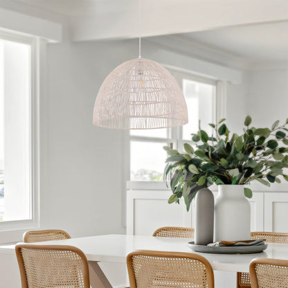 Lightsin Handwoven Paper Rope Dome Pendant Light – Eco - Friendly Ceiling Pendant Light with Iron Frame for Kitchen Island, Dining Room, or Living Room Lighting - House Comfort