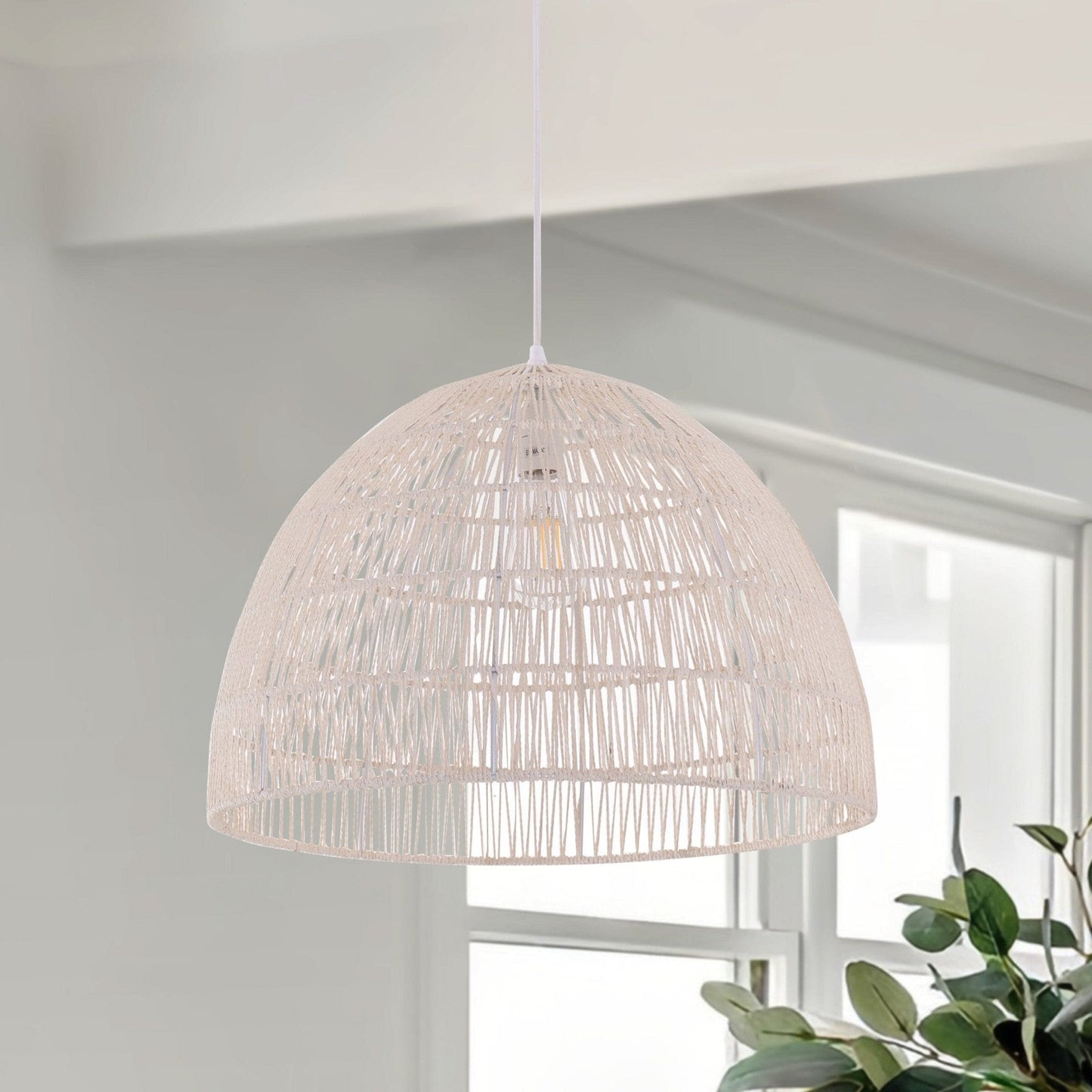 Lightsin Handwoven Paper Rope Dome Pendant Light – Eco - Friendly Ceiling Pendant Light with Iron Frame for Kitchen Island, Dining Room, or Living Room Lighting - House Comfort