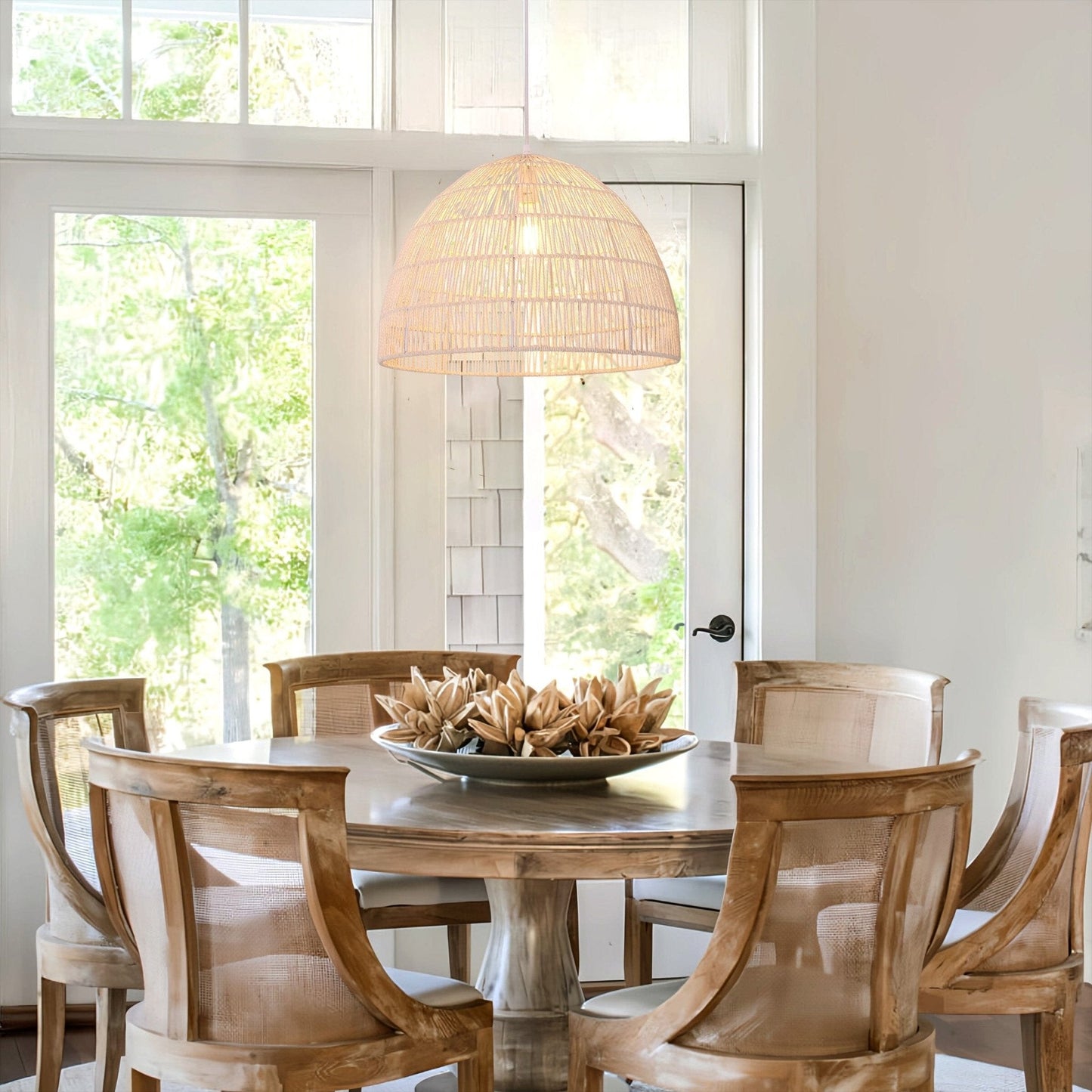 Lightsin Handwoven Paper Rope Dome Pendant Light – Eco - Friendly Ceiling Pendant Light with Iron Frame for Kitchen Island, Dining Room, or Living Room Lighting - House Comfort